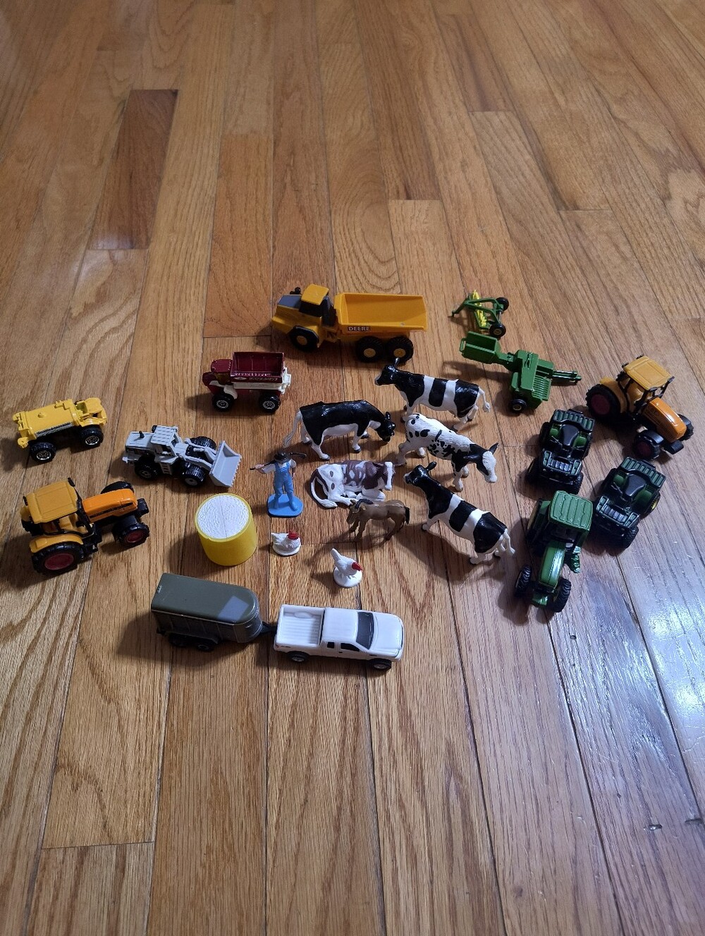 Bundle 23 piece farm animals and tractors toy lot, John Deere